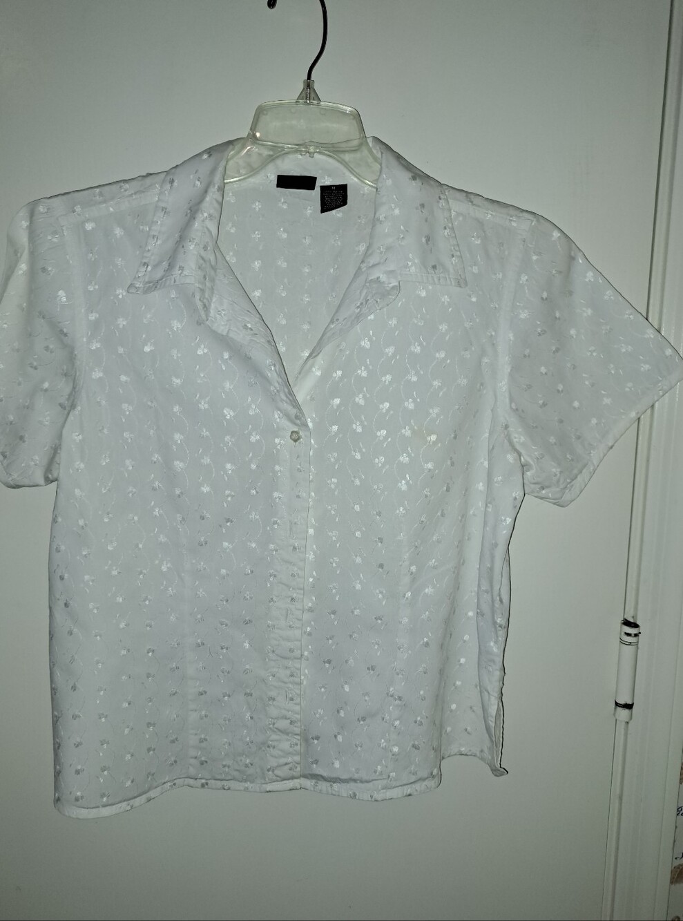 Erika White Short-Sleeve Button Down Eyelet Shirt
